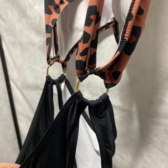 Leopard Cheetah Swimsuit Monokini  Swimwear Women One-Piece Metal Rings Medium - Picture 6 of 14